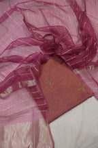 Purple Wine Banarasi Pure Tissue Silk Hand Embroidered Unstitched Suit Set with Pure Tissue Organza Stripes Dupatta The Banarasee Aura