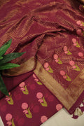 Wine Cotton Silk Meenakari Woven Unstitched Banarasi Suit Set The Banarasee Aura