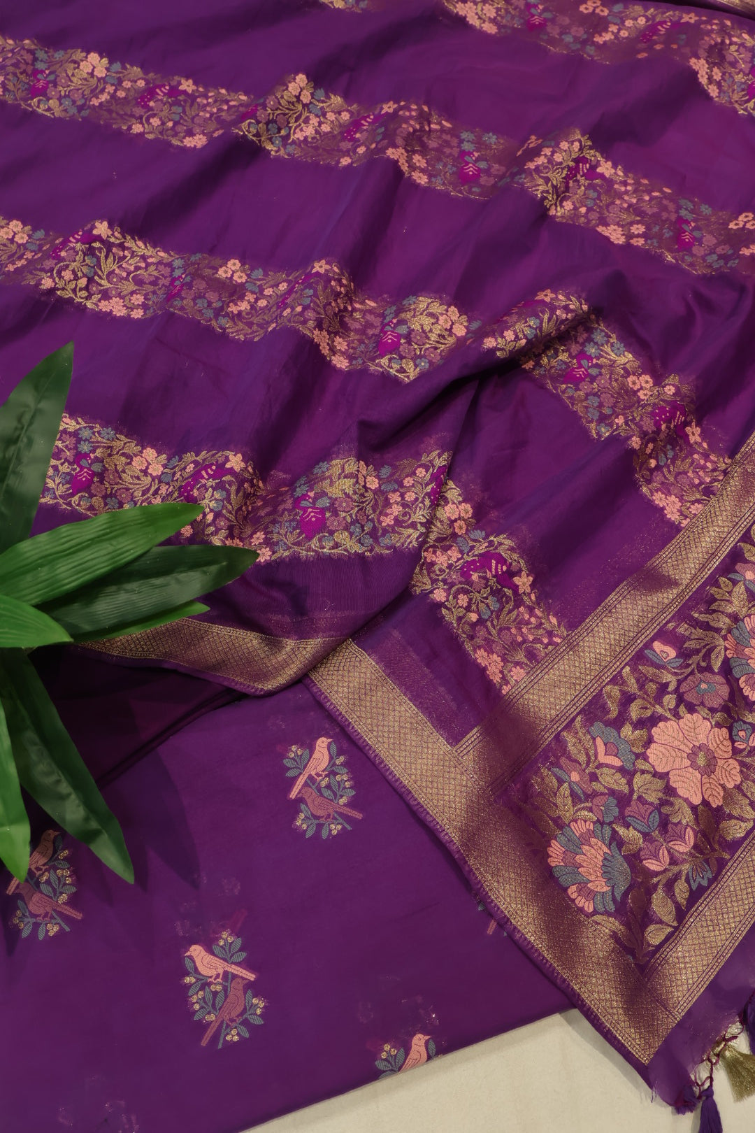 Purple Cotton Silk Meenakari Woven Unstitched Banarasi Suit Set The Banarasee Aura