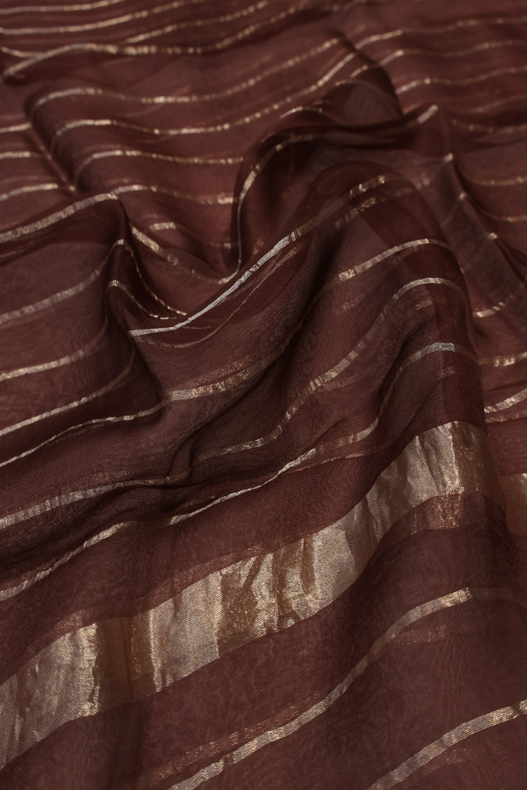 Rose Brown Banarasi Pure Tissue Silk Hand Embroidered Unstitched Suit Set with Pure Tissue Kora Stripes Dupatta The Banarasee Aura