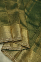 Green Pure Banarasi Crushed Tissue Silk Saree With Blouse The Banarasee Aura