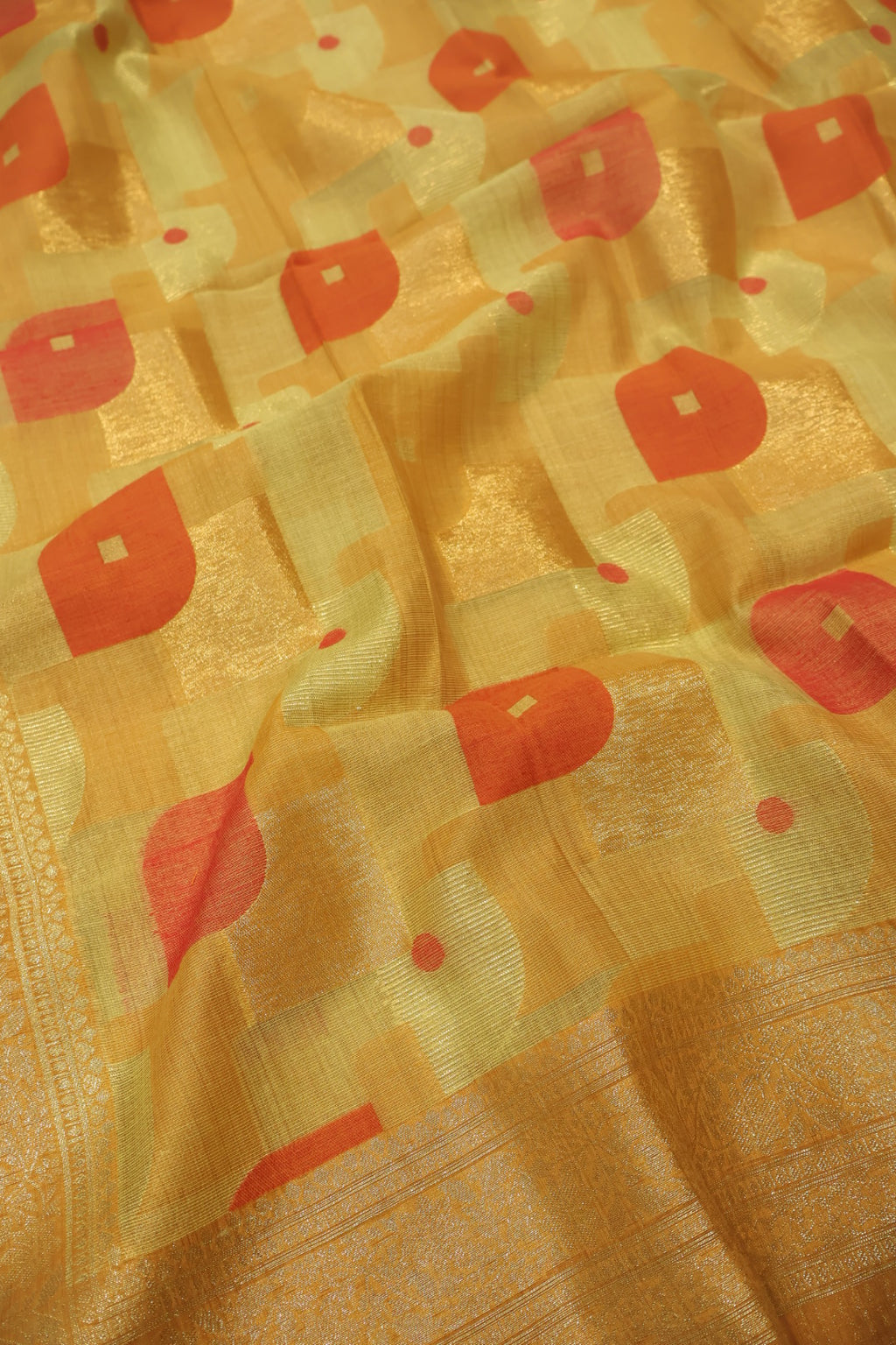 Mustard Chanderi Tissue Hand Embroidered Unstitched Suit Set with Chanderi Tissue Printed Dupatta The Banarasee Aura