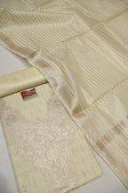Buttercream Ivory Banarasi Silk Blend  Woven Unstitched Suit Set With Silk Blend Woven Dupatta The Banarasee Aura