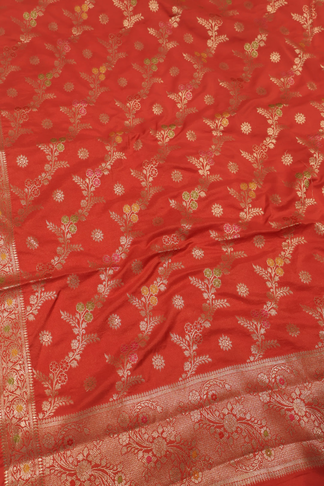 Red Satin Silk Tilfi Meenakari Woven Unstitched Banarasi Suit Set The Banarasee Aura