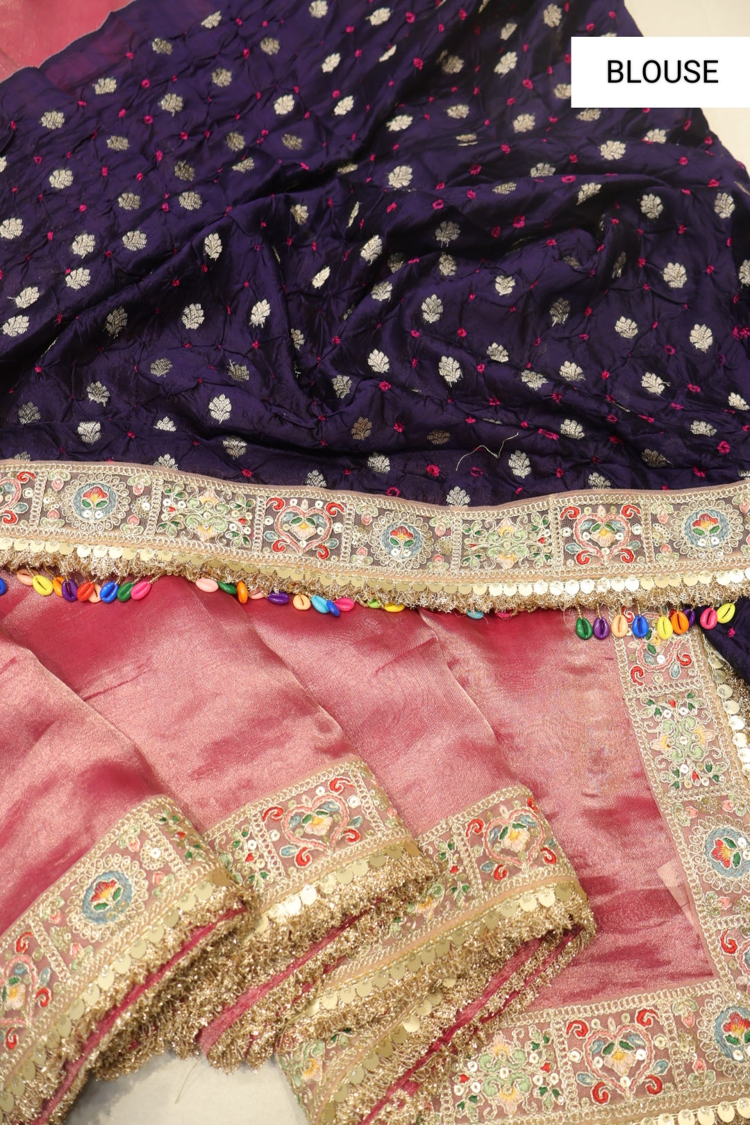 Pink Pure Banarasi Tissue Silk Saree With Contrast Bandhej Blouse The Banarasee Aura