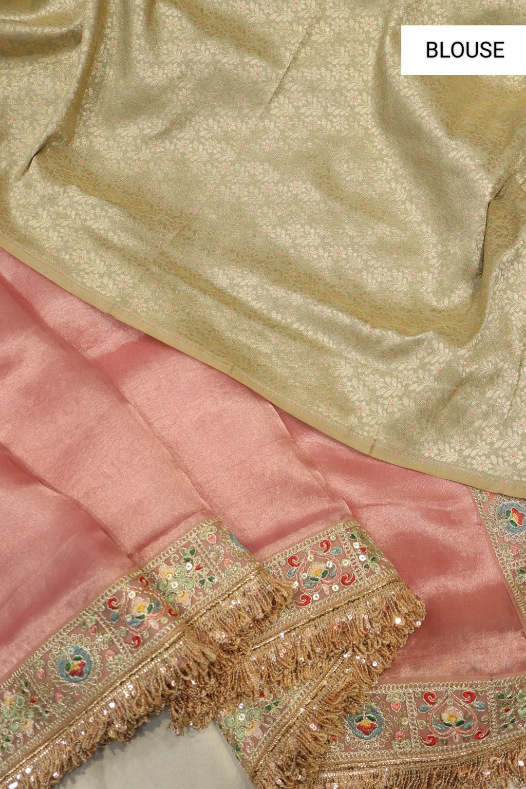 Baby Pink Pure Banarasi Tissue Silk Saree With Contrast Brocade Meenakari Woven Blouse The Banarasee Aura