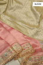 Baby Pink Pure Banarasi Tissue Silk Saree With Contrast Brocade Meenakari Woven Blouse The Banarasee Aura