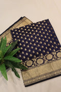 Navy Blue Chanderi Silk Banarasi Zari Weaved Saree With Blouse The Banarasee Aura