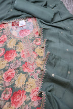 Green Muslin Printed Embroidered Unstitched Suit Set With Muslin Embroidered Dupatta The Banarasee Aura