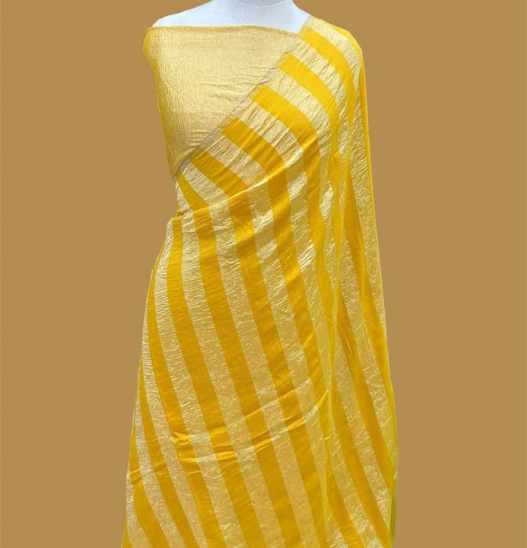 Yellow Pure Moonga Tissue Banarasi Saree With Crushed Tissue Blouse The Banarasee Aura
