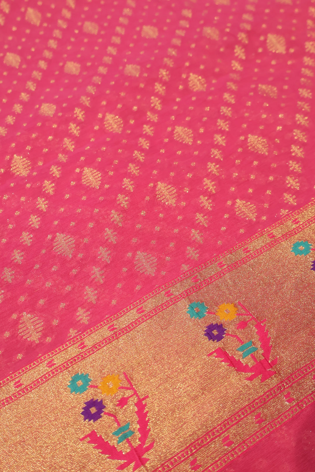 Pink Cotton Silk Meenakari Paithani Woven Unstitched Banarasi Suit Set The Banarasee Aura