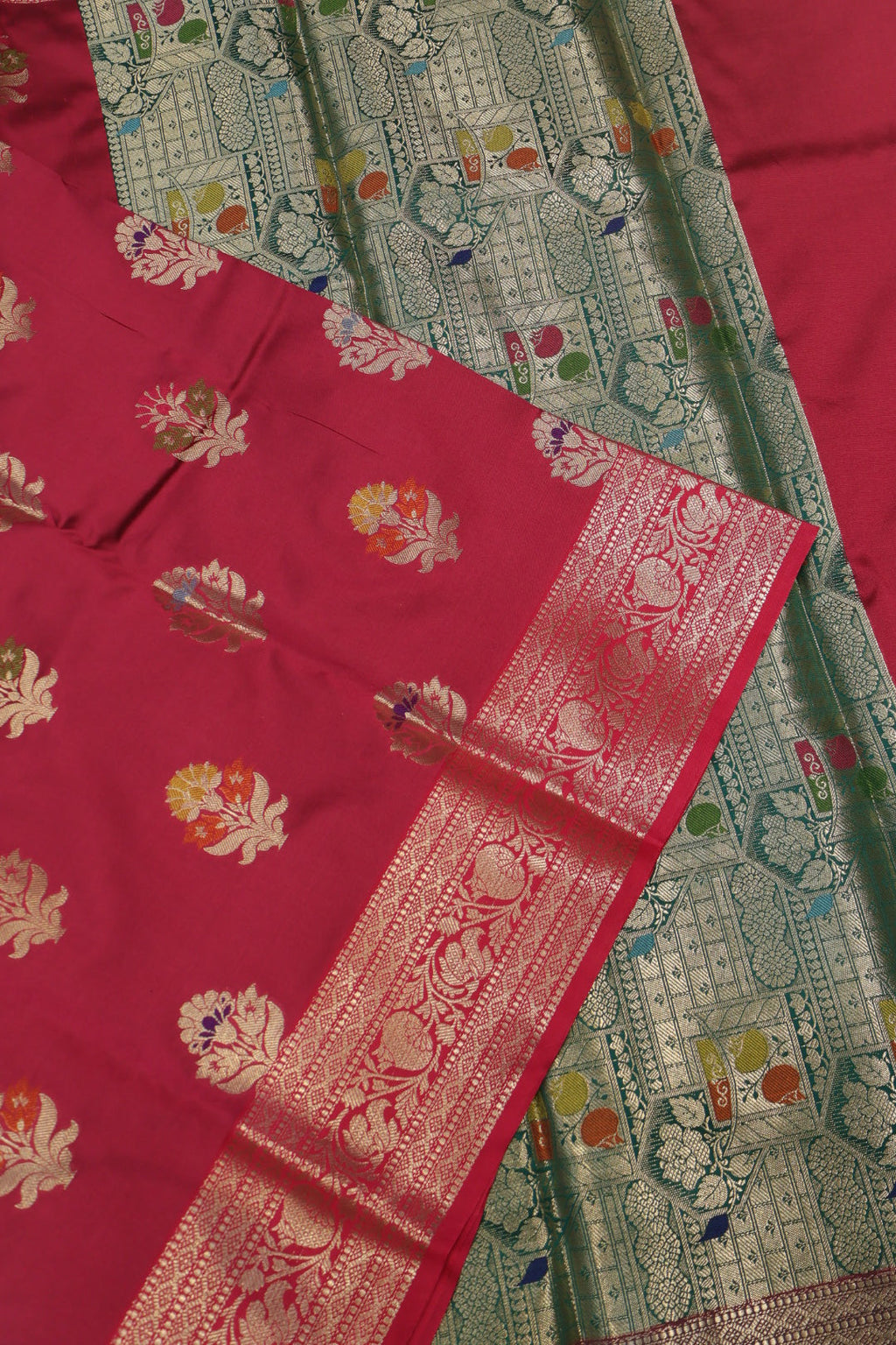 Maroon Banarasi Katan Silk Golden Zari with Tilfi Meenakari Weaved Saree With Blouse The Banarasee Aura