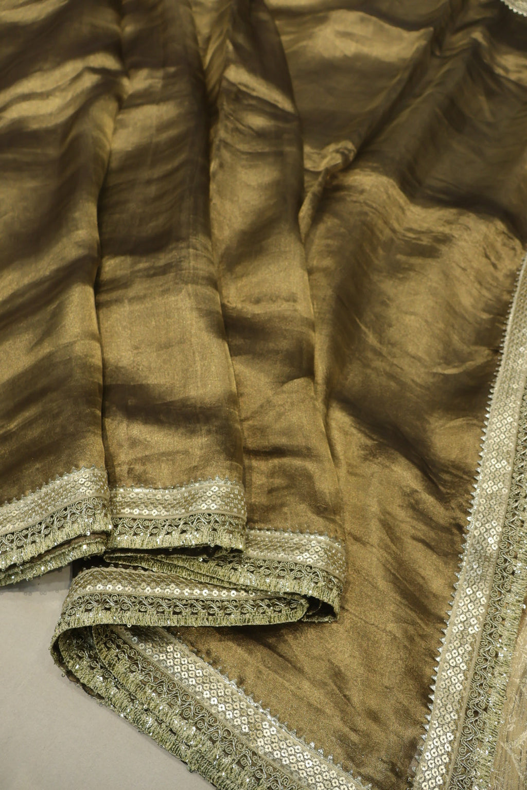 Antique Golden Pure Banarasi Tissue Silk Saree With Contrast Brocade Blouse The Banarasee Aura