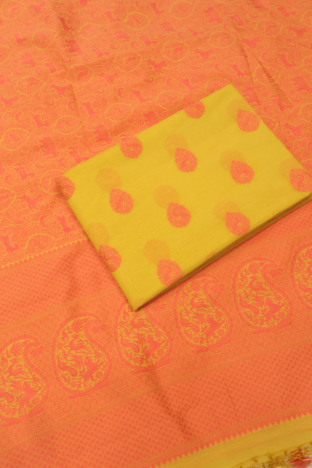 Mustard Cotton Silk Resham Woven Unstitched Banarasi Suit Set