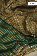 Bottle Green Pure Banarasi Tissue Stripes Saree With Pure Silk Brocade Blouse The Banarasee Aura