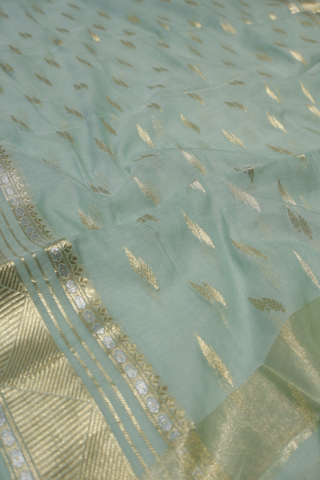 Sea Green Banarasi Pure Chanderi Silk Woven Unstitched Suit Set With Pure Chanderi Silk Sona Roopa Woven Dupatta The Banarasee Aura