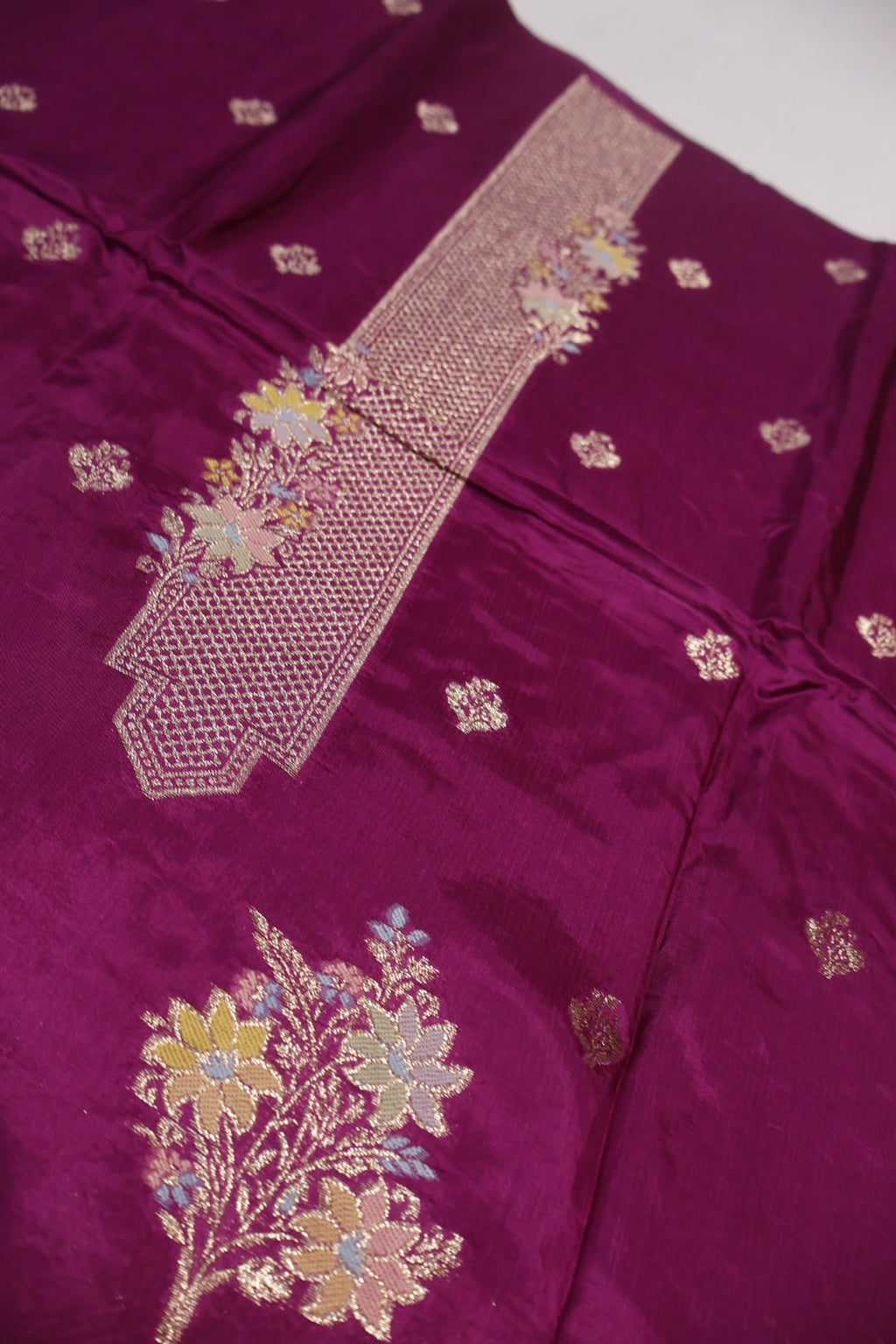 Purple Banarasi Satin Silk Blend Meenakri Woven Unstitched Suit Set With Satin Silk Blend Meenakari Woven Dupatta The Banarasee Aura