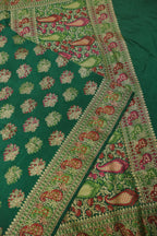 Bottle Green Russian Silk Banarasi Golden Zari with Tilfi Meenakari Weaved Saree With Blouse The Banarasee Aura