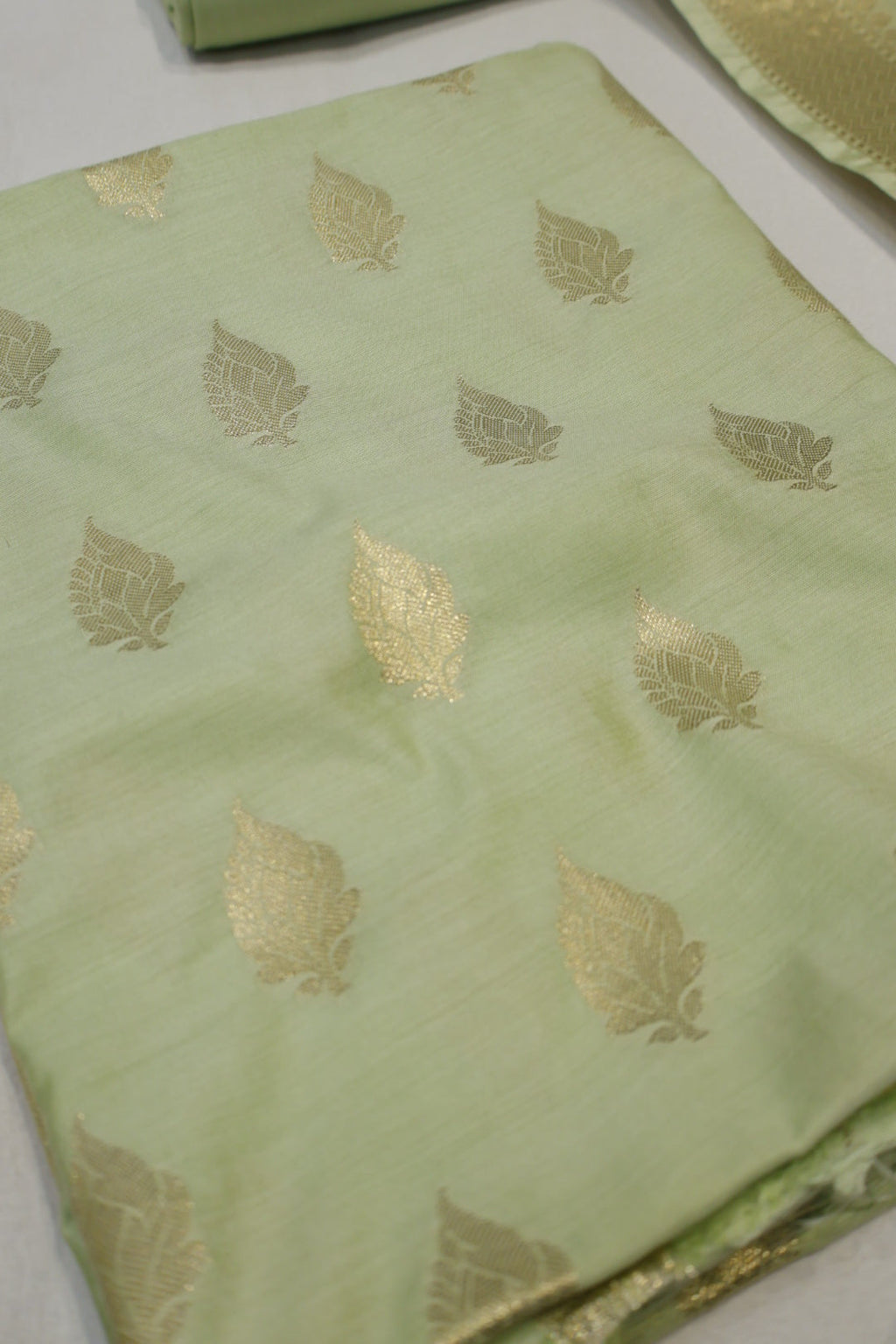 Mint Green Banarasi Silk Blend  Woven Unstitched Suit Set With Chanderi Woven Dupatta The Banarasee Aura