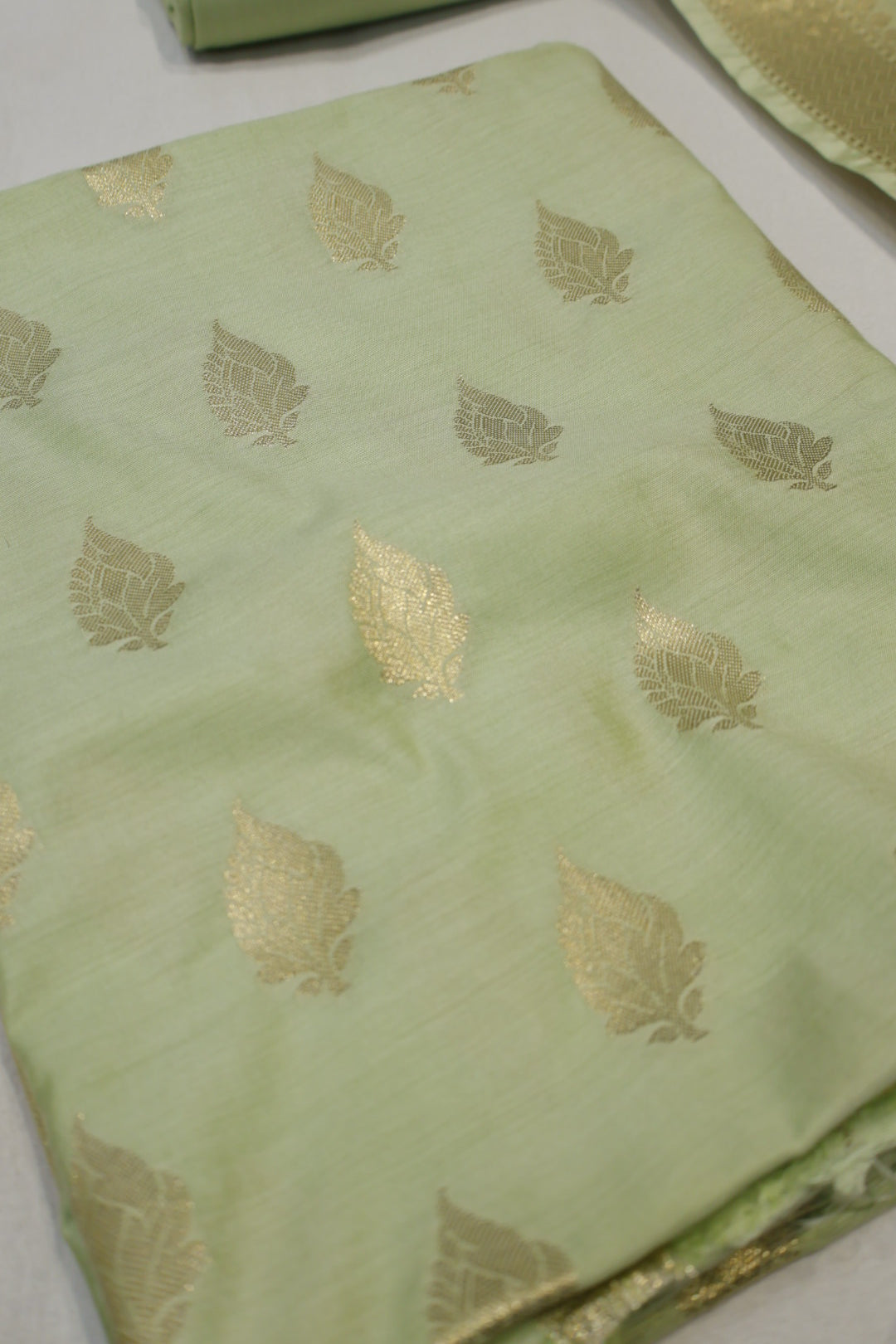 Mint Green Banarasi Silk Blend  Woven Unstitched Suit Set With Chanderi Woven Dupatta The Banarasee Aura