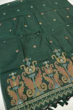 Bottle Green Banarasi Chanderi Silk Blend Jamdani Woven Unstitched Suit Set With Chanderi Woven Dupatta The Banarasee Aura