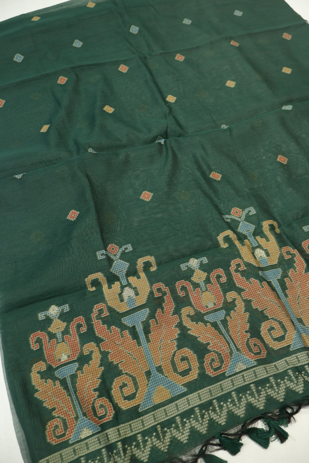 Bottle Green Banarasi Chanderi Silk Blend Jamdani Woven Unstitched Suit Set With Chanderi Woven Dupatta The Banarasee Aura