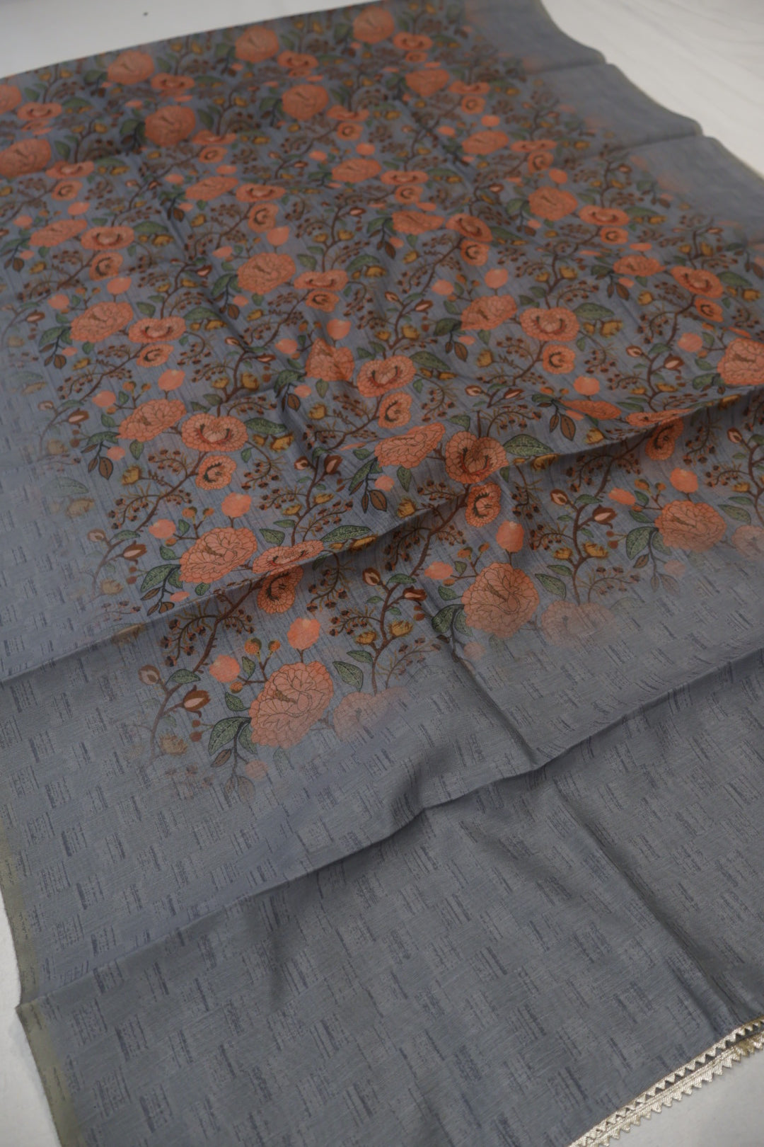 Grey Chanderi Embroidered Unstitched Suit Set With Chanderi Digital Printed Dupatta The Banarasee Aura