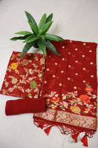 Red Banarasi Georgette Meenakri Woven Unstitched Suit Set With Georgette Meenakari Woven Dupatta The Banarasee Aura