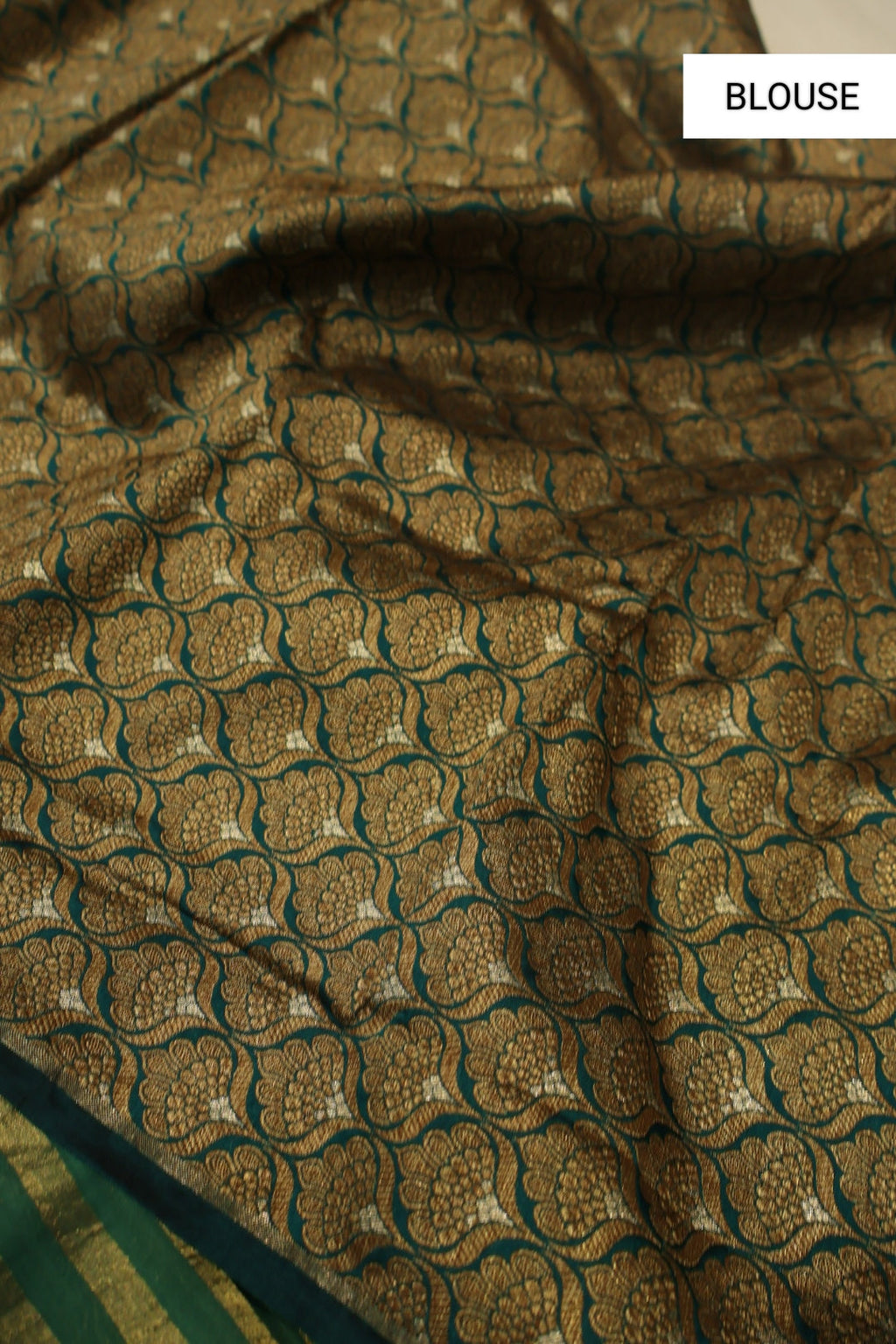 Bottle Green Pure Banarasi Tissue Stripes Saree With Pure Silk Brocade Blouse The Banarasee Aura