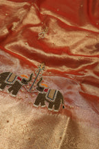 Rust - Gold Banarasi Tissue Organza Hand Embroidered Saree With Hand Embroidered Blouse The Banarasee Aura