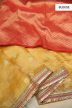 Yellow Pure Banarasi Tissue Silk Weaved Saree With Pure Contrast Brocade Silk Blouse The Banarasee Aura