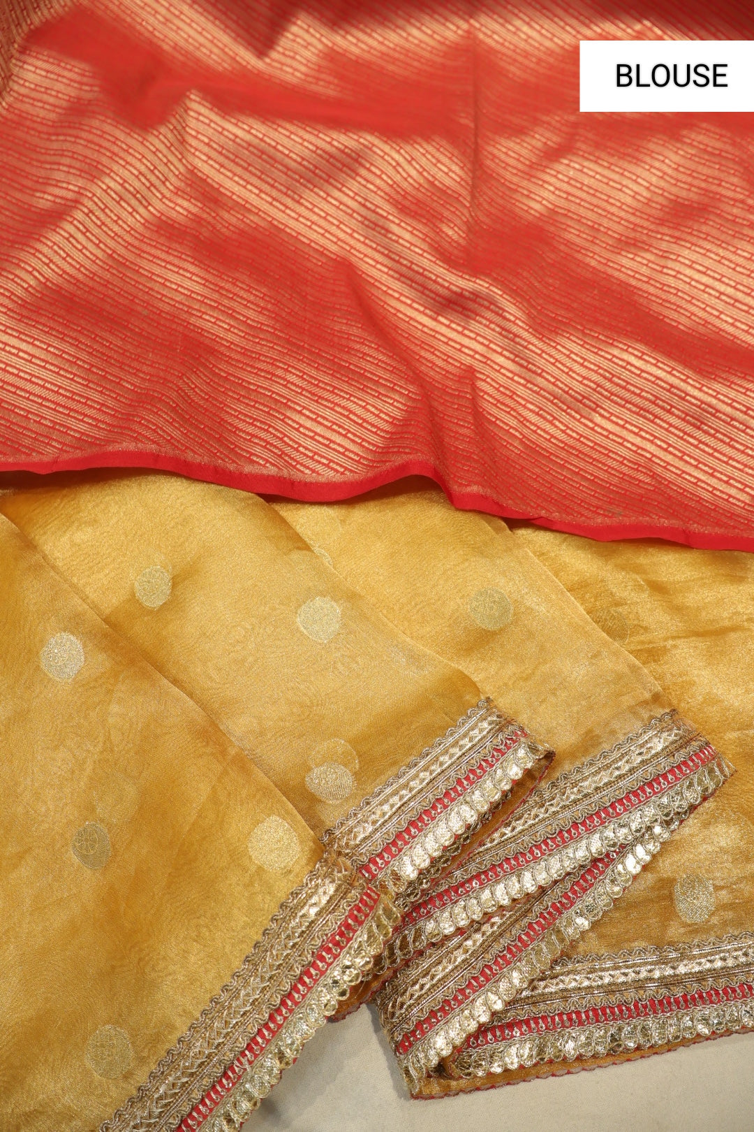 Yellow Pure Banarasi Tissue Silk Weaved Saree With Pure Contrast Brocade Silk Blouse The Banarasee Aura