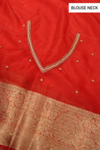 Red Banarasi Kora Silk Hand Embroidered Saree With Hand Embroidered Blouse The Banarasee Aura