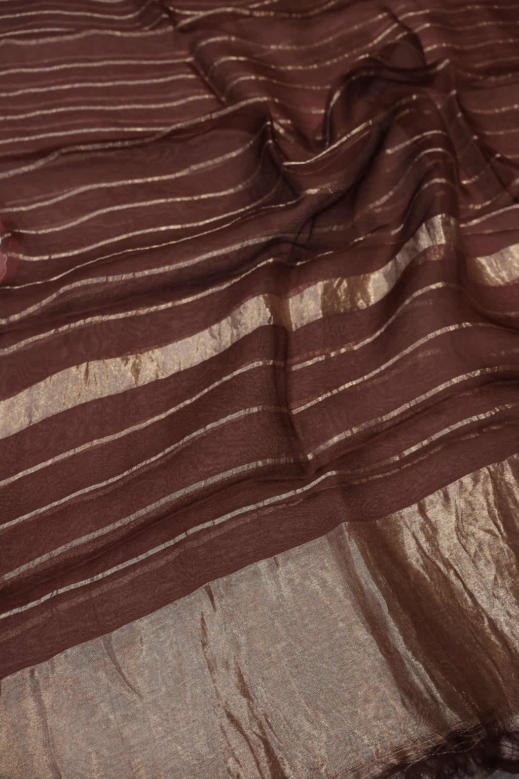 Rose Brown Banarasi Pure Tissue Silk Hand Embroidered Unstitched Suit Set with Pure Tissue Kora Stripes Dupatta The Banarasee Aura