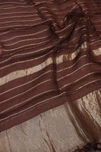 Rose Brown Banarasi Pure Tissue Silk Hand Embroidered Unstitched Suit Set with Pure Tissue Kora Stripes Dupatta The Banarasee Aura