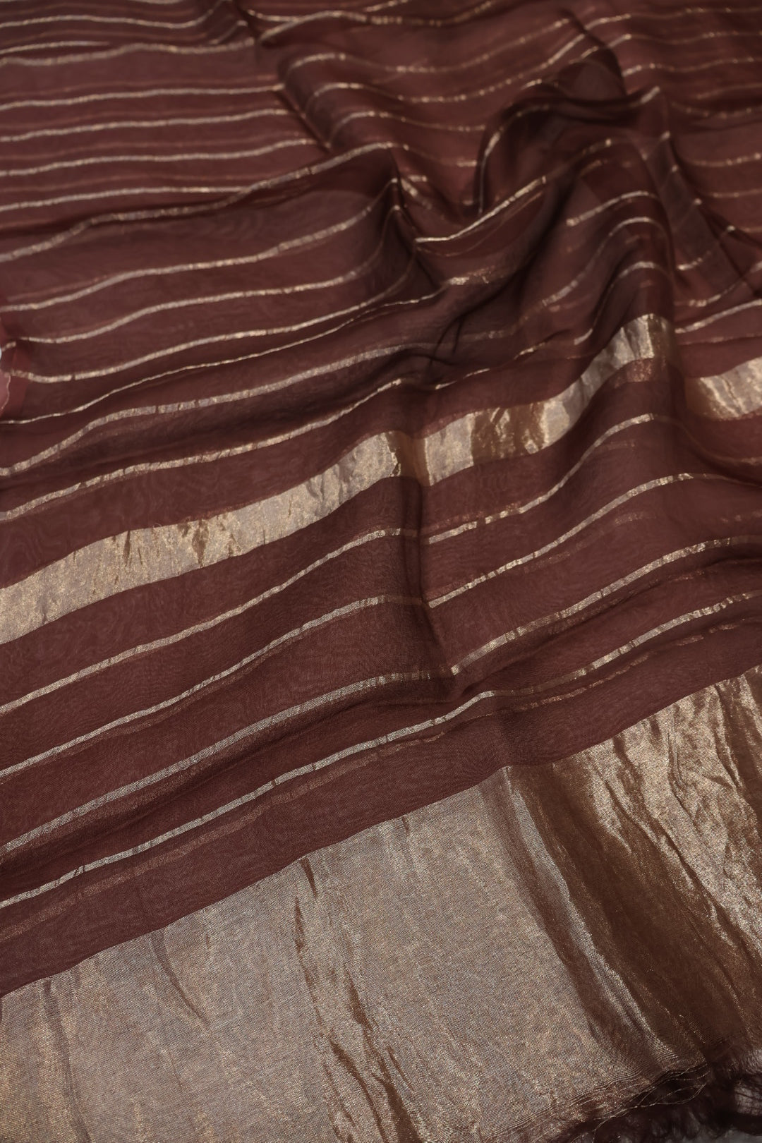 Rose Brown Banarasi Pure Tissue Silk Hand Embroidered Unstitched Suit Set with Pure Tissue Kora Stripes Dupatta The Banarasee Aura