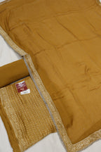 Mustard Dola Silk Woven Unstitched Suit Set With Chiffon Dupatta The Banarasee Aura