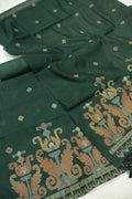 Bottle Green Banarasi Chanderi Silk Blend Jamdani Woven Unstitched Suit Set With Chanderi Woven Dupatta The Banarasee Aura
