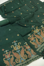 Bottle Green Banarasi Chanderi Silk Blend Jamdani Woven Unstitched Suit Set With Chanderi Woven Dupatta The Banarasee Aura
