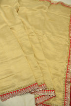 Beige Pure Banarasi Tissue Stripes Saree With Contrast Pure Silk Kadhwa Blouse The Banarasee Aura
