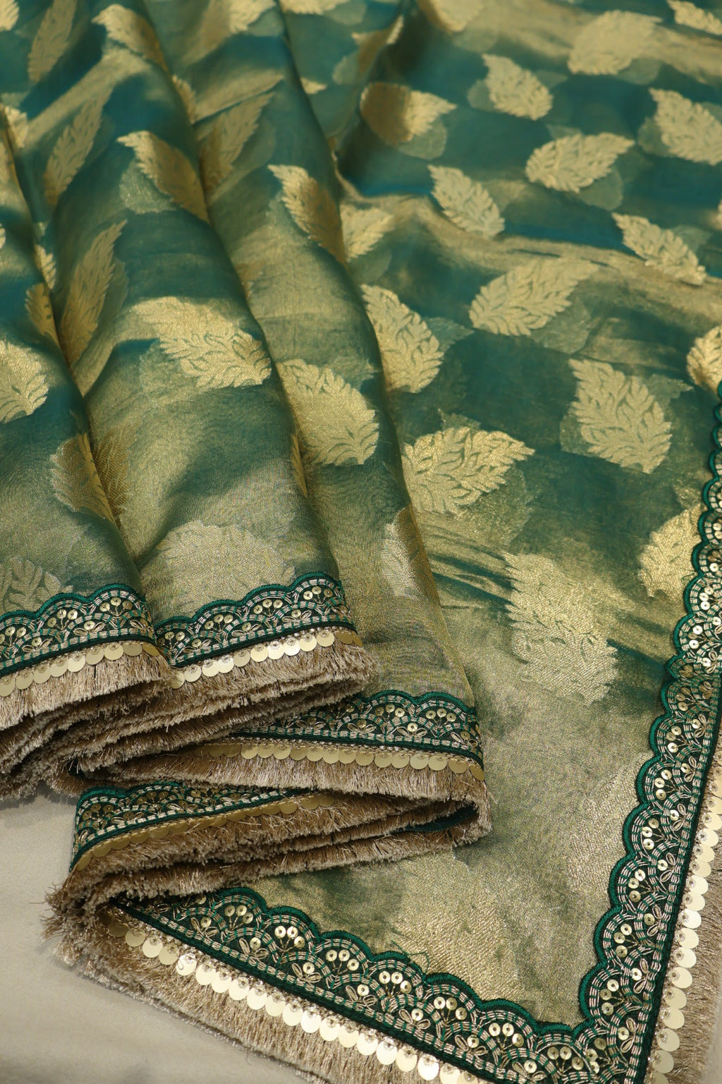 Green Pure Banarasi Tissue Silk Weaved Saree With Tissue Embroidered Blouse The Banarasee Aura