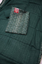 Bottle Green Muslin Printed Unstitched Suit Set With Chiffon Sequins Worked Dupatta The Banarasee Aura