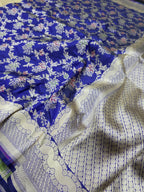 Royal Blue Pure Katan Silk Banarasi Handloom Saree With Blouse The Banarasee Aura