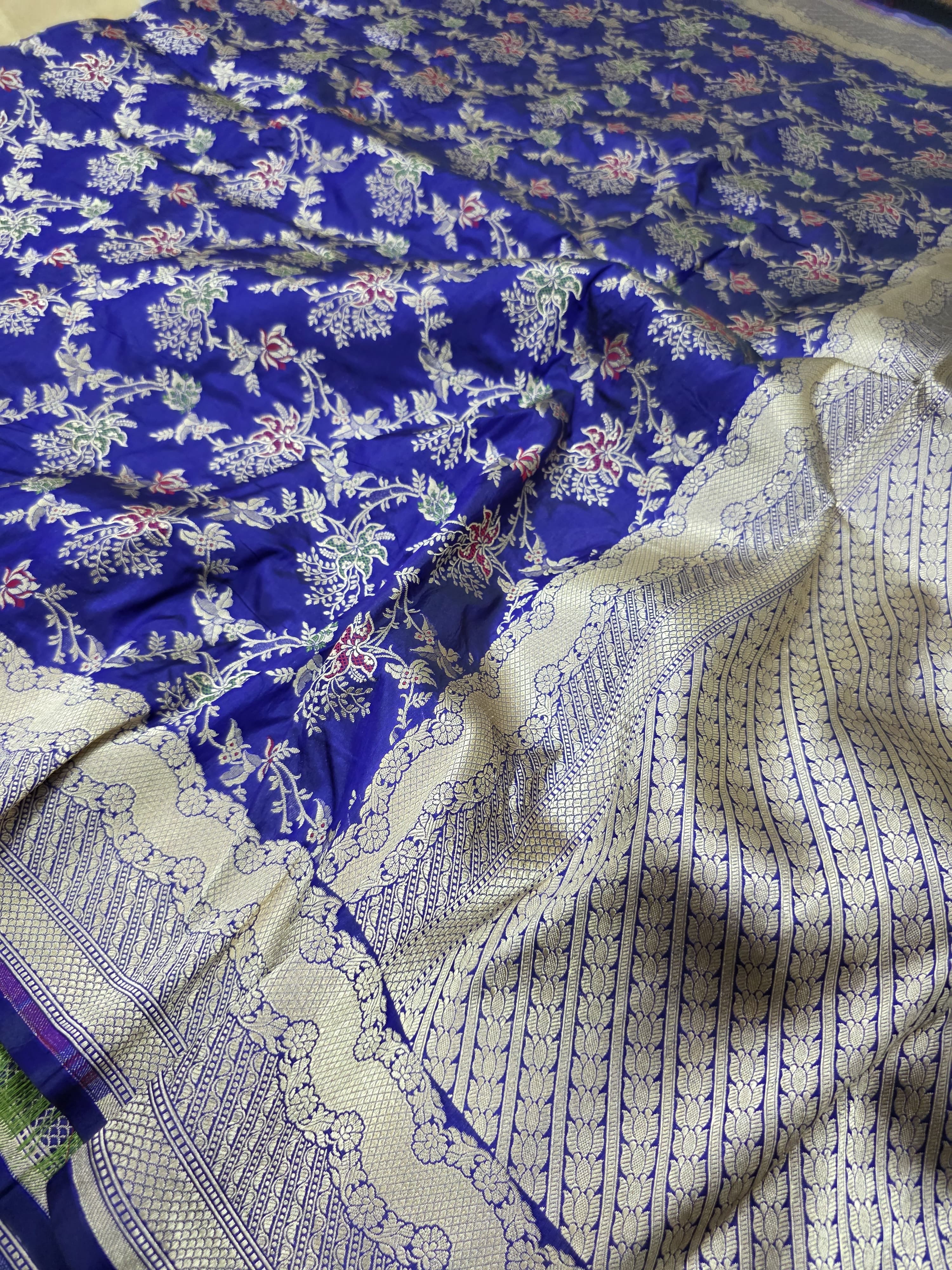 Royal Blue Pure Katan Silk Banarasi Handloom Saree With Blouse The Banarasee Aura
