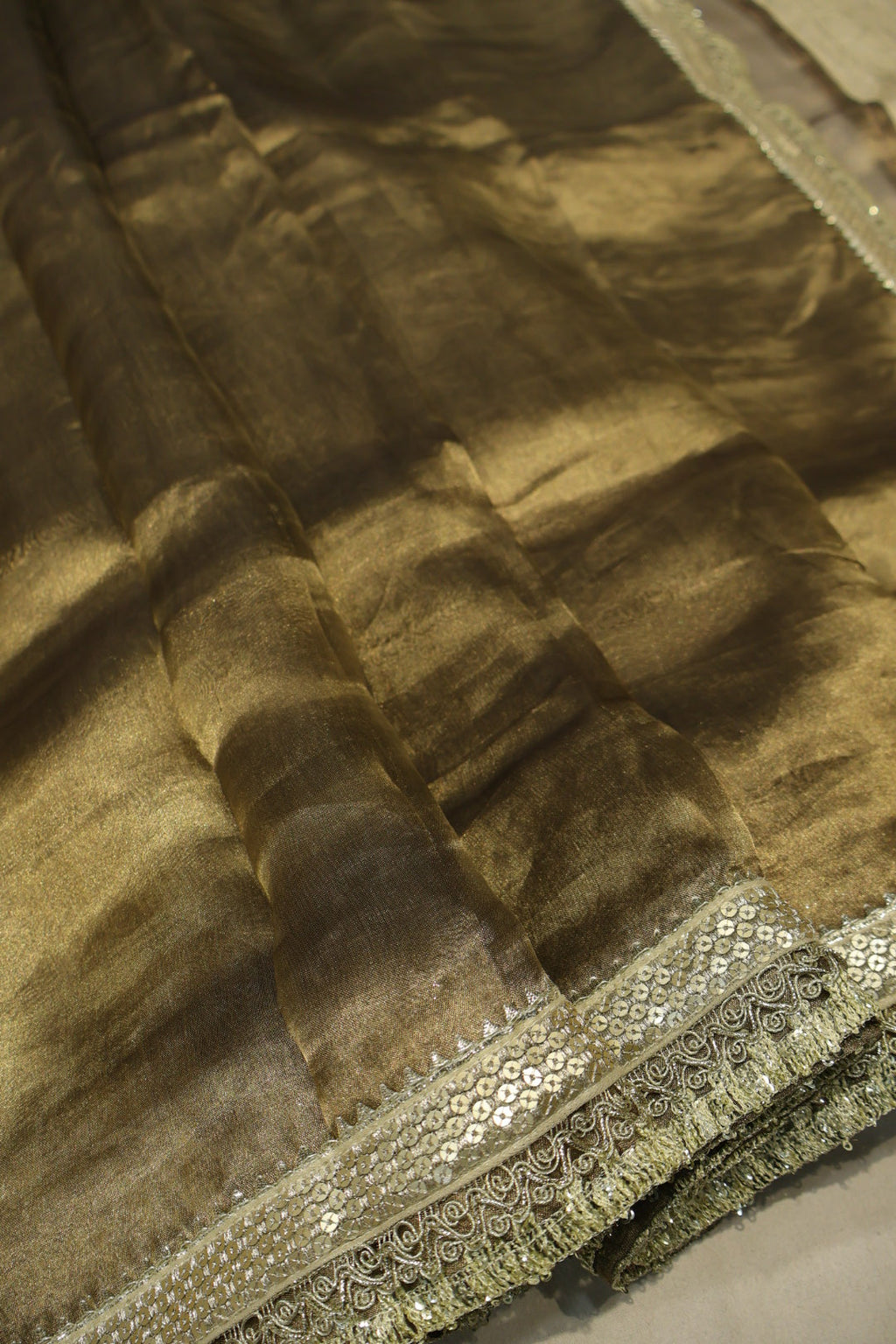 Antique Golden Pure Banarasi Tissue Silk Saree With Contrast Brocade Blouse The Banarasee Aura