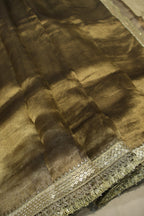 Antique Golden Pure Banarasi Tissue Silk Saree With Contrast Brocade Blouse The Banarasee Aura