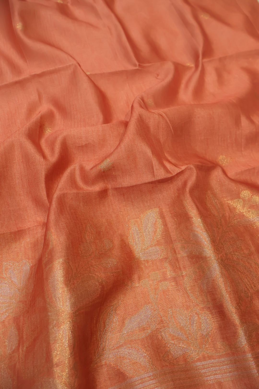Peach Orange Chanderi Tissue Hand Embroidered Unstitched Suit Set with Chanderi Tissue Sona Roopa Dupatta The Banarasee Aura