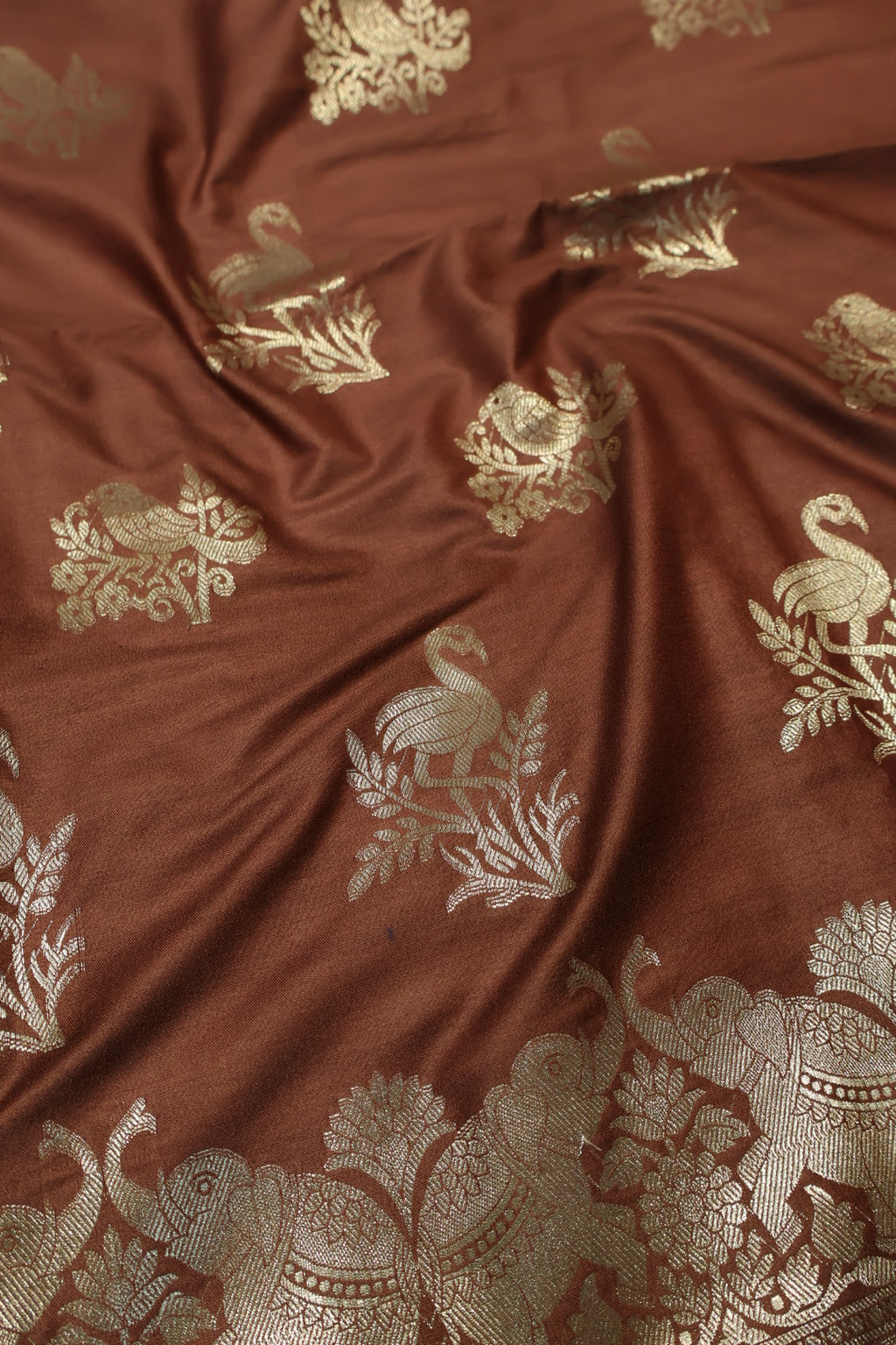 Brown Katan Silk Shikargah Woven Unstitched Banarasi Suit Set The Banarasee Aura