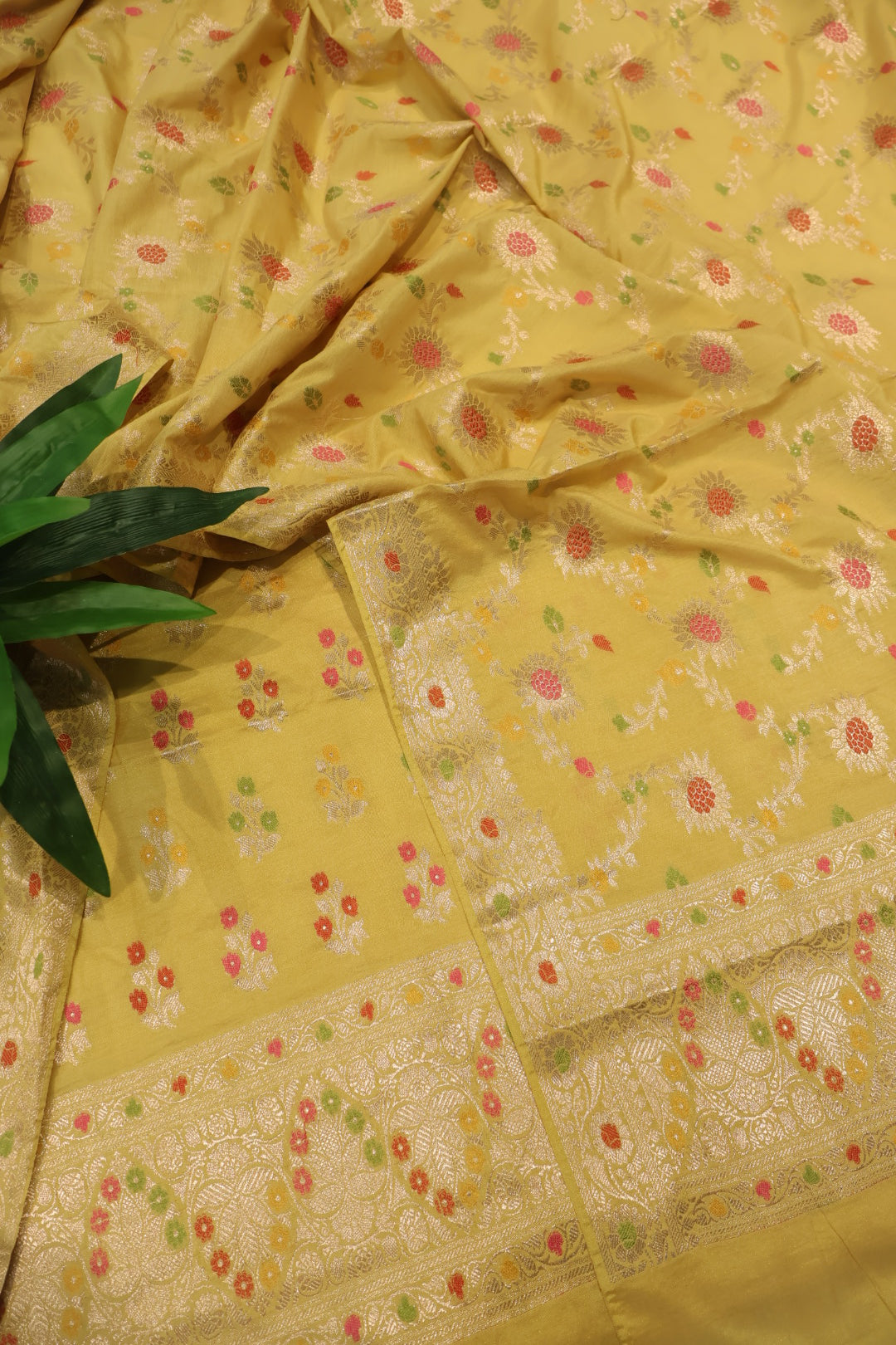 Yellow Satin Silk Tilfi Meenakari Woven Unstitched Banarasi Suit Set The Banarasee Aura