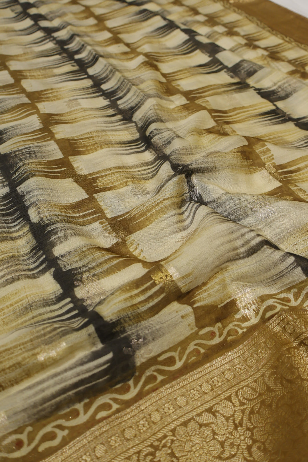 Mustard Olive Banarasi Pure Chanderi Silk Hand Blocked and Woven Unstitched Suit Set With Pure Chanderi Silk Hand Blocked Woven Dupatta The Banarasee Aura